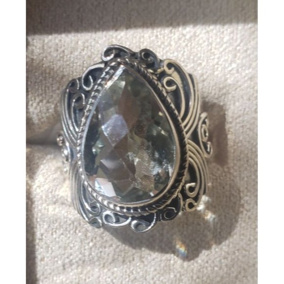 Sterling Silver 6CT Prasiolite pear-shaped ring Sz 6.25 NWT - Picture 1 of 6